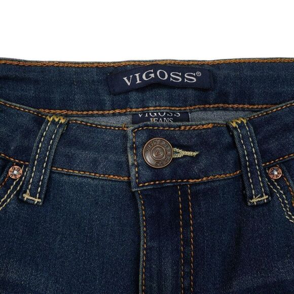 Vigoss Straight Leg Jeans Girls Size 14 Distressed Blue Stretch Measures 28 x 25 - Picture 8 of 9